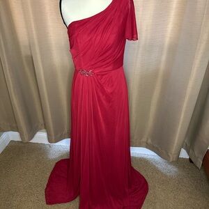 David's Bridal One-Shoulder Red Gown